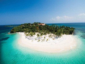 Cayo Levantado (Bacardi) island in Samana Bay Dominican Republic.